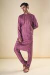 Buy_Aryavir Malhotra_Purple Silk Blend Embroidery Floral Thread Classic Kurta With Pyjama _at_Aza_Fashions