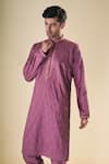 Shop_Aryavir Malhotra_Purple Silk Blend Embroidery Floral Thread Classic Kurta With Pyjama _Online_at_Aza_Fashions