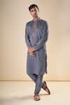 Buy_Aryavir Malhotra_Grey Silk Blend Embroidery Floral Sequin Classic Kurta With Pyjama _at_Aza_Fashions