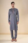 Aryavir Malhotra_Grey Silk Blend Embroidery Floral Sequin Classic Kurta With Pyjama _Online_at_Aza_Fashions