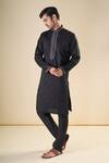 Buy_Aryavir Malhotra_Black Silk Blend Embroidery Floral Sequin Straight Kurta With Pyjama _at_Aza_Fashions