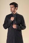 Aryavir Malhotra_Black Silk Blend Embroidery Floral Sequin Straight Kurta With Pyjama _at_Aza_Fashions