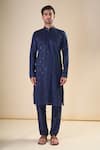 Buy_Aryavir Malhotra_Blue Silk Blend Embroidery Sequin Ditsy Classic Kurta With Pyjama _Online_at_Aza_Fashions