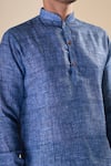 Aryavir Malhotra_Blue Cotton Print Abstract Checks Short Kurta _at_Aza_Fashions