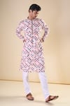 Buy_Aryavir Malhotra_Multi Color Heavy Cotton Printed Lucknowi Geometric Straight Kurta _at_Aza_Fashions