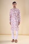 Aryavir Malhotra_Multi Color Heavy Cotton Printed Lucknowi Geometric Straight Kurta _Online_at_Aza_Fashions