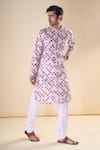 Shop_Aryavir Malhotra_Multi Color Heavy Cotton Printed Lucknowi Geometric Straight Kurta _Online_at_Aza_Fashions