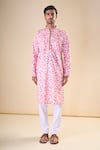Arihant Rai Sinha_Pink Heavy Cotton Printed Feather Straight Kurta _Online_at_Aza_Fashions