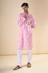Buy_Arihant Rai Sinha_Pink Heavy Cotton Printed Feather Straight Kurta _Online_at_Aza_Fashions