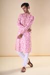 Shop_Arihant Rai Sinha_Pink Heavy Cotton Printed Feather Straight Kurta _Online_at_Aza_Fashions