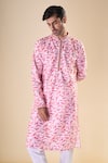 Arihant Rai Sinha_Pink Heavy Cotton Printed Feather Straight Kurta _at_Aza_Fashions