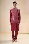 Buy_Aryavir Malhotra_Maroon Silk Blend Embellished Sequin Nehru Jacket 