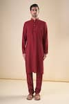 Aryavir Malhotra_Maroon Silk Blend Solid Kurta With Pyjama _Online_at_Aza_Fashions