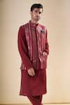 Buy_Aryavir Malhotra_Maroon Silk Blend Solid Kurta With Pyjama _Online_at_Aza_Fashions