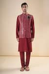 Aryavir Malhotra_Maroon Silk Blend Solid Kurta With Pyjama _at_Aza_Fashions