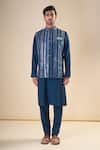 Aryavir Malhotra_Blue Silk Blend Solid Straight Kurta With Pyjama _Online_at_Aza_Fashions