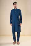 Shop_Aryavir Malhotra_Blue Silk Blend Solid Straight Kurta With Pyjama _Online_at_Aza_Fashions