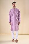 Arihant Rai Sinha Purple , Satin Embroidery Thread Detailed Neck Kurta Online at Aza Fashions Arihant Rai Sinha_Purple , Satin Embroidery Thread Detailed Neck Kurta_Online_at_Aza_Fashions