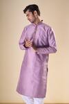Arihant Rai Sinha Purple , Satin Embroidery Thread Detailed Neck Kurta at Aza Fashions Arihant Rai Sinha_Purple , Satin Embroidery Thread Detailed Neck Kurta_at_Aza_Fashions