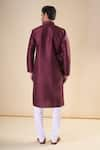 Shop_Aryavir Malhotra_Maroon Silk Blend Plain Band Collar Solid Kurta _at_Aza_Fashions