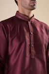 Aryavir Malhotra_Maroon Silk Blend Plain Band Collar Solid Kurta _at_Aza_Fashions