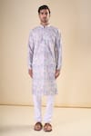 Aryavir Malhotra_Grey Cotton Geometric Pattern Kurta _Online_at_Aza_Fashions