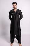 Buy_Bihart_Black Chanderi Embroidered Kaaj Collared Anantha Pathani Kurta With Salwar _at_Aza_Fashions