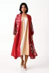 Buy_Madder Much_Red Handloom Chanderi Silk Embroidery Floral Madder Dallas 2 Overlay Jacket _at_Aza_Fashions