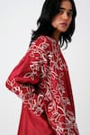 Madder Much_Red Handloom Chanderi Silk Embroidery Floral Madder Dallas 2 Overlay Jacket _Online_at_Aza_Fashions