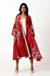 Madder Much_Red Handloom Chanderi Silk Embroidery Floral Madder Dallas 2 Overlay Jacket _at_Aza_Fashions