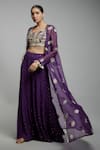 Buy_Payal Singhal_Purple Organza, Georgette, Muslin Tassels, Floral Butti Hand Jacket Sharara Set _at_Aza_Fashions