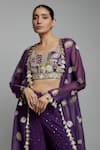 Buy_Payal Singhal_Purple Organza, Georgette, Muslin Tassels, Floral Butti Hand Jacket Sharara Set _Online_at_Aza_Fashions
