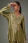 Buy_Payal Singhal_Green Georgette, Brocade Zari, Embroidery Split V-neck Panelled Kurta With Pant _Online_at_Aza_Fashions