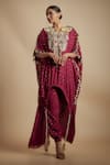 Buy_Payal Singhal_Maroon Muslin, Georgette Tassels, Embroidery, Flower Vine Kurta With Pant _at_Aza_Fashions