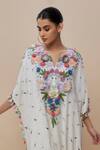 Payal Singhal_Off White Muslin, Georgette Tassels, 3d Floral High Low Kurta With Pant _Online_at_Aza_Fashions