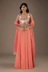 Buy_Payal Singhal_Peach Georgette Hand Embroidery 3d Floral Square Neck Bloom Blouse Lehenga Set _at_Aza_Fashions