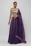 Buy_Payal Singhal_Purple Georgette Hand Embroidery 3d Floral Square Neck Bloom Blouse Lehenga Set _at_Aza_Fashions