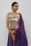 Buy_Payal Singhal_Purple Georgette Hand Embroidery 3d Floral Square Neck Bloom Blouse Lehenga Set _Online_at_Aza_Fashions