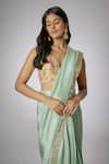 Payal Singhal_Blue Lurex Print Floral V Neck Pre-draped Saree With Blouse _Online_at_Aza_Fashions