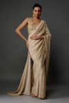 Buy_Payal Singhal_Gold Georgette Hand Embroidery Geometric Pre-draped Textured Saree With Blouse _at_Aza_Fashions