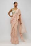 Buy_Payal Singhal_Pink Georgette Hand Embroidery Floral Square Neck Pre-draped Saree With Blouse _at_Aza_Fashions