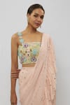 Payal Singhal_Pink Georgette Hand Embroidery Floral Square Neck Pre-draped Saree With Blouse _Online_at_Aza_Fashions