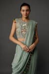 Payal Singhal_Blue Georgette Hand Embroidery Pre-draped Mukaish Dhoti Pant Saree With Blouse _Online_at_Aza_Fashions