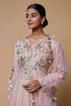 Buy_Payal Singhal_Pink Silkmul Embroidery Split V Neck Fern Anarkali Set _Online_at_Aza_Fashions