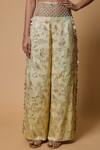 Payal Singhal_Yellow Satin Embroidery Mirror Leaf Sheesh Mahal Choli With Brocade Palazzo _Online_at_Aza_Fashions