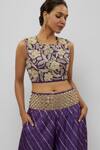 Buy_Payal Singhal_Purple Georgette Embroidery Blossom U Neck Choli With Palazzo _Online_at_Aza_Fashions