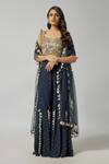 Buy_Payal Singhal_Blue Georgette Embroidery Mukaish Queen Anne Neck Florin Choli Sharara Set _at_Aza_Fashions