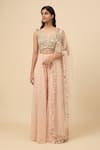 Buy_Payal Singhal_Pink Georgette Embroidery Mukaish Queen Anne Neck Flora Choli Sharara Set _at_Aza_Fashions