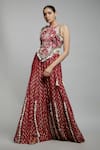 Buy_Payal Singhal_Maroon Georgette Embroidery Florence Halter Neck Back Tie Up Choli With Sharara _at_Aza_Fashions