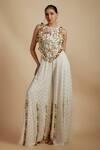 Buy_Payal Singhal_Ivory Georgette Embroidery Jungle Wonder Halter Back Tie Up Choli With Sharara _at_Aza_Fashions